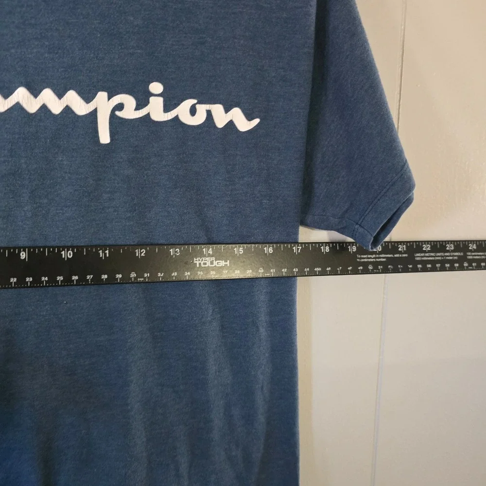 Champion Script Logo T-Shirt Mens Small Blue Good Short Sleeve Athletic Tee - Picture 4 of 6